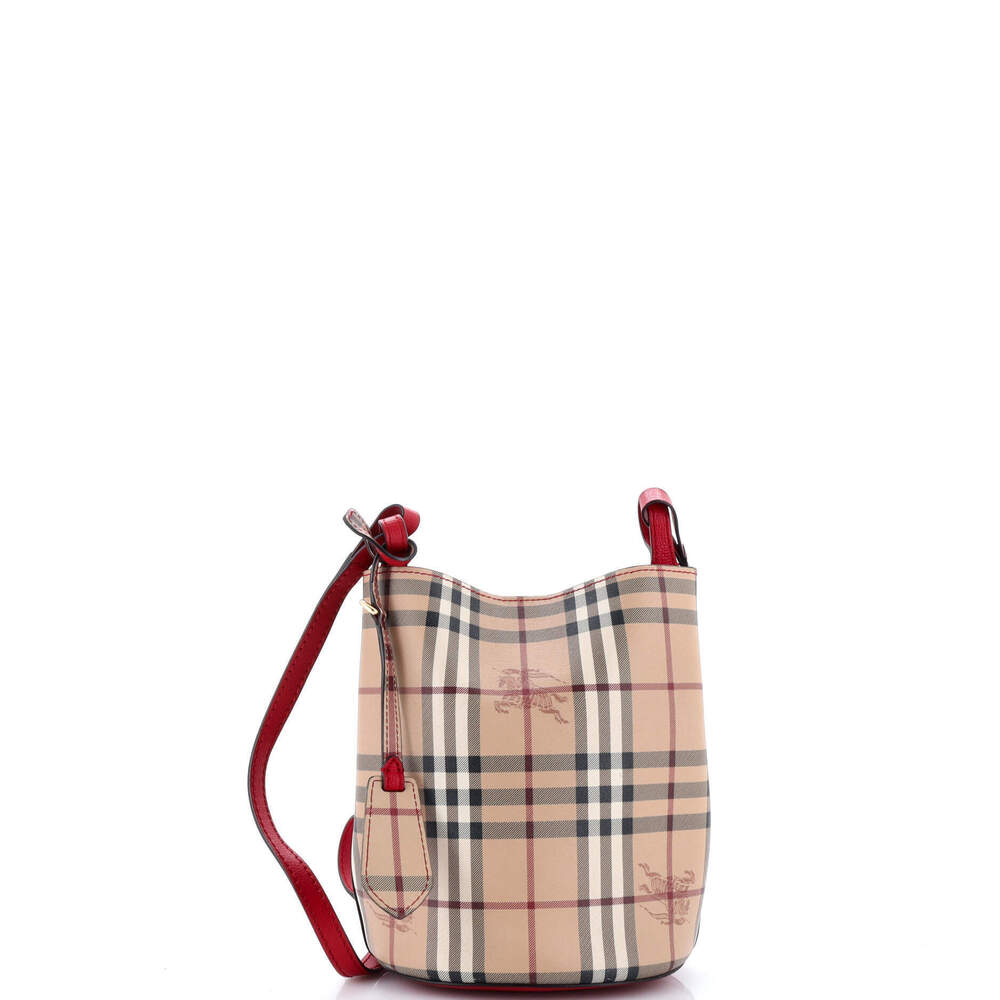 Burberry Small Lorne Bucket Bag Haymarket Coated Canvas